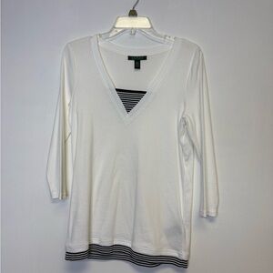 Ralph Lauren White Long Sleeve Top with Black Stripes